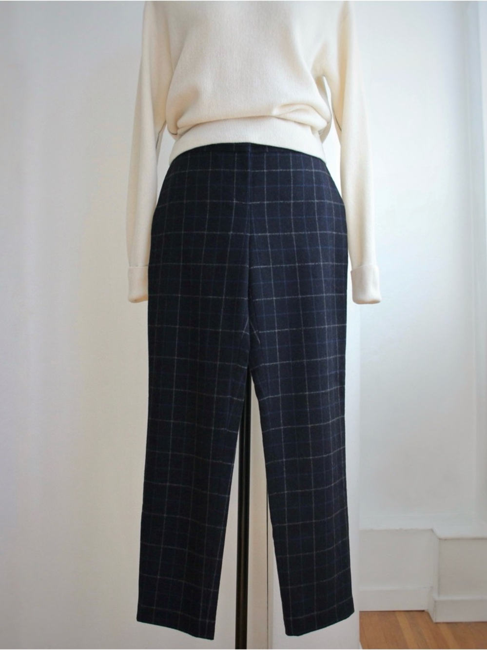 Theory Wool Cashmere Blue Plaid Trousers